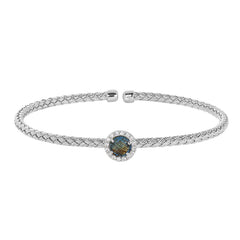Round Blue Stone Basketweave Cuff Bracelet