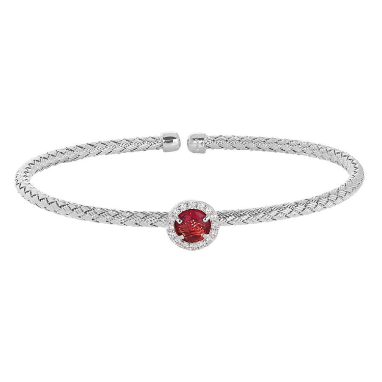 Round Pink Stone Basketweave Cuff Bracelet