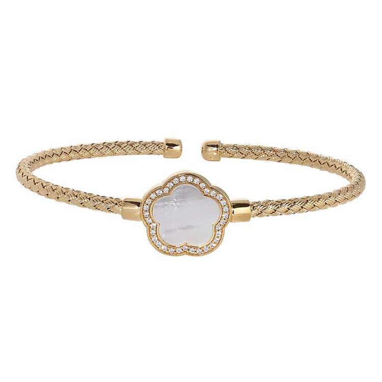 Mother of Pearl Flower Basketweave Cuff Bracelet