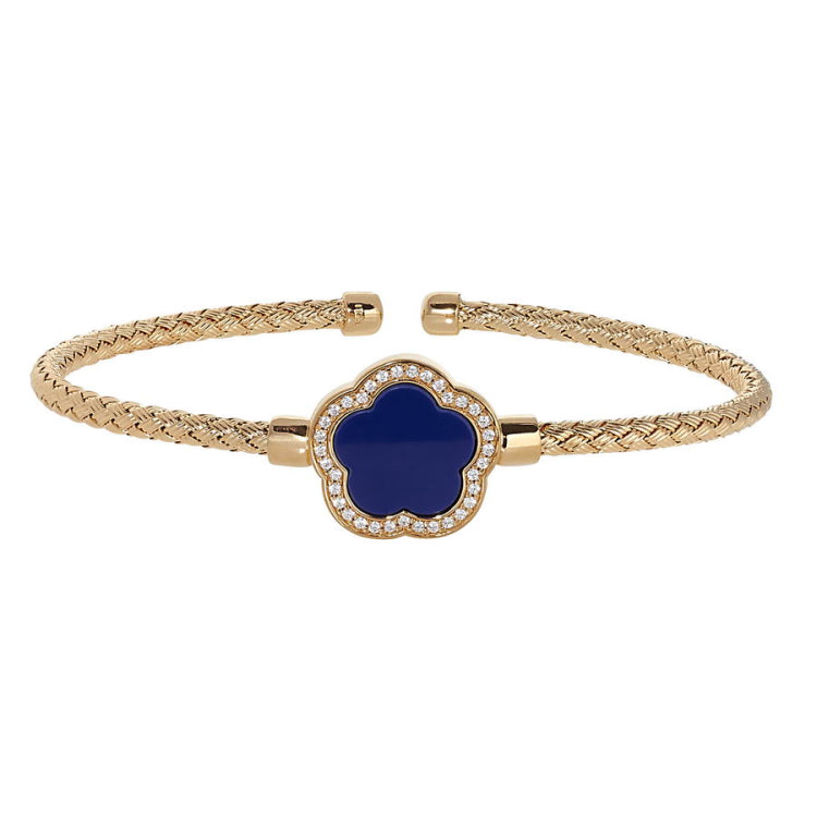 Navy Flower Basketweave Cuff Bracelet