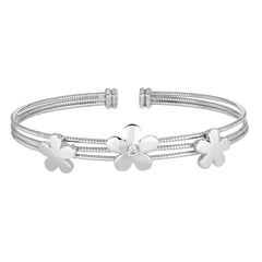 Three Flower with Central Stones Cable Cuff Bracelet