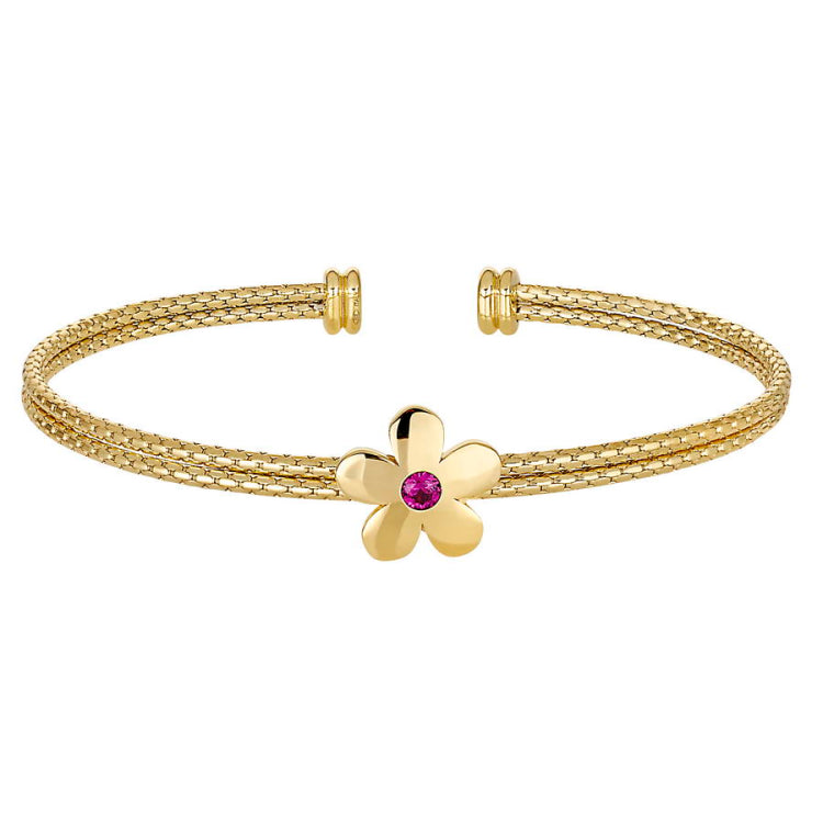 Flower with Pink Stone Corean Cable Cuff Bracelet
