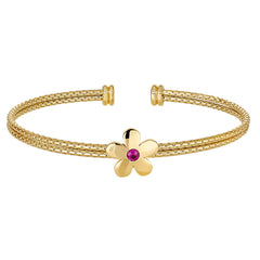 Flower with Pink Stone Corean Cable Cuff Bracelet