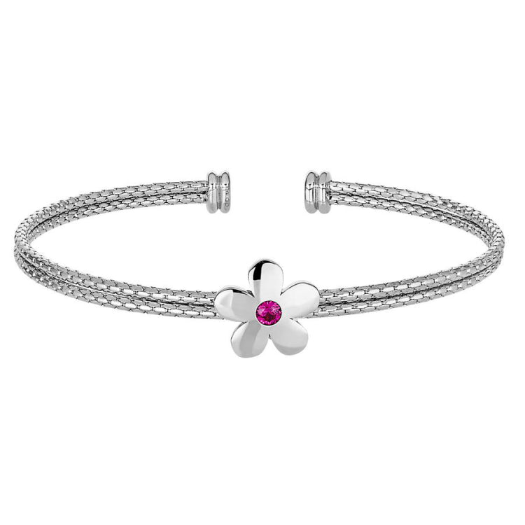 Flower with Pink Stone Corean Cable Cuff Bracelet