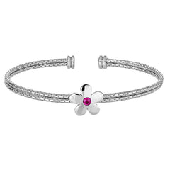 Flower with Pink Stone Corean Cable Cuff Bracelet