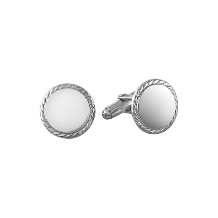 Round Polished Cufflinks with Rope Edge