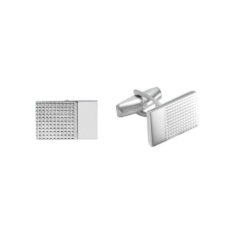 Large Rectangle Grid Cufflinks with End Signet