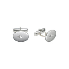 Polished Oval Cufflinks with Starburst and Diamond