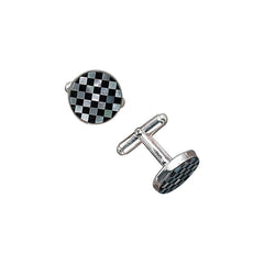 Round Mother of Pearl and Onyx Checkerboard Cufflinks