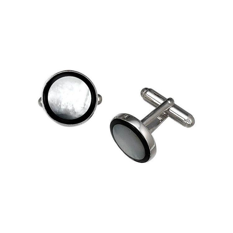 Round Mother of Pearl Cufflinks with Onyx Border