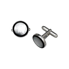 Round Mother of Pearl Cufflinks with Onyx Border