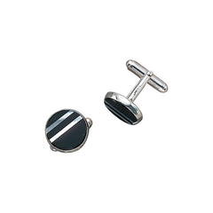 Round Onyx Cufflinks with Mother of Pearl Stripes