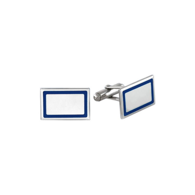 Polished Rectangle Cufflinks with Blue Border