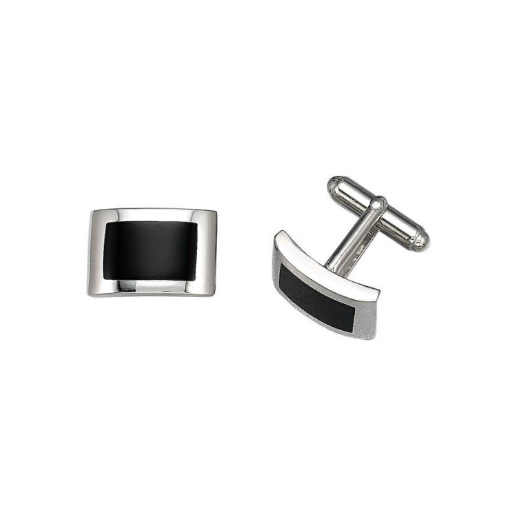 Curved Rectangle Cufflinks with Onyx Inlay