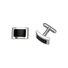 Curved Rectangle Cufflinks with Onyx Inlay
