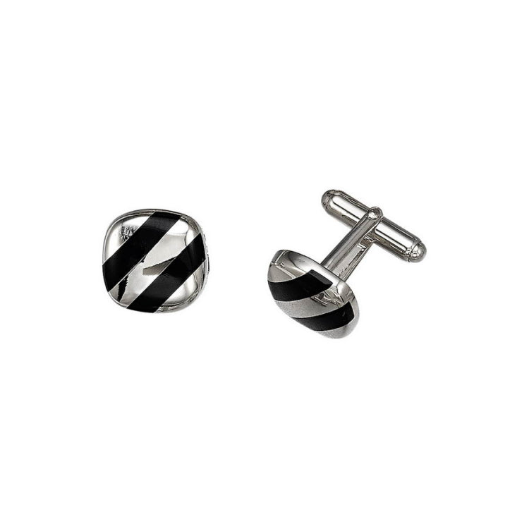 Cushion Cufflinks with Diagonal Onyx Stripes