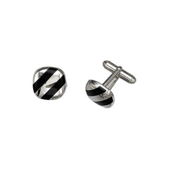 Cushion Cufflinks with Diagonal Onyx Stripes