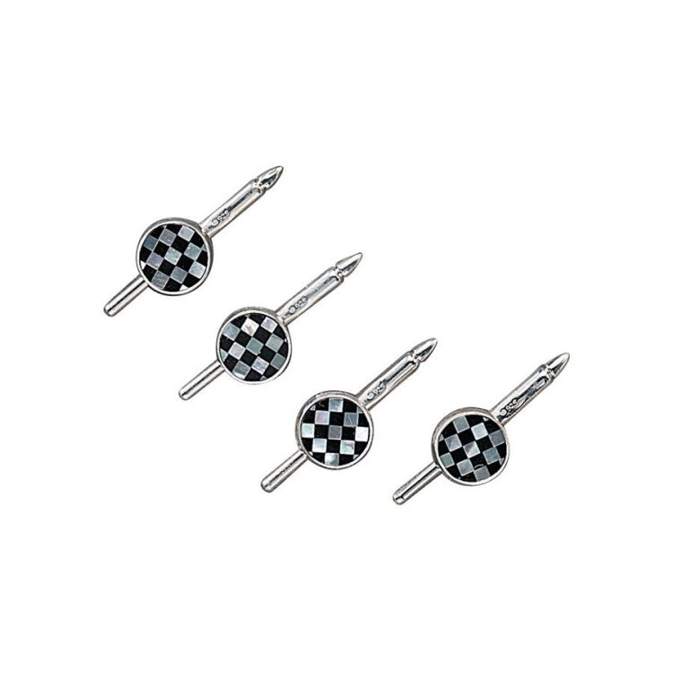 Round Onyx and Mother of Pearl Checkered Stud Set