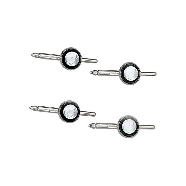 Round Mother of Pearl Stud Set with Onyx Border