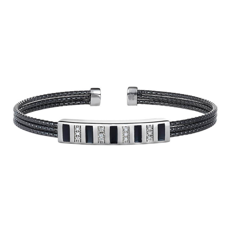 Cuff Bracelet with Black and Simulated Diamonds