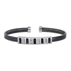 Cuff Bracelet with Black and Simulated Diamonds