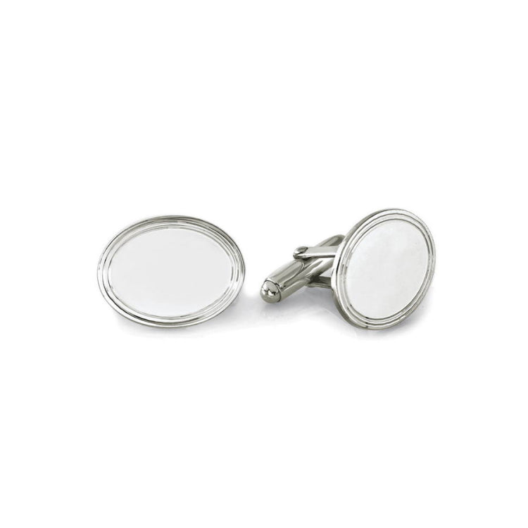 Polished Oval Cufflinks with Double Line Border
