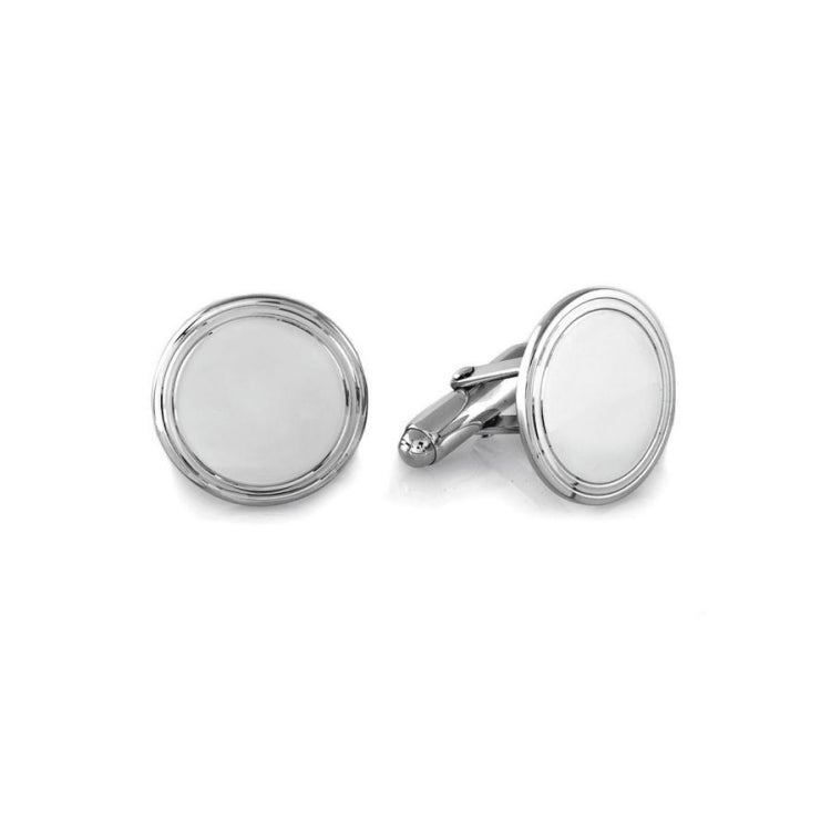 Polished Round Cufflinks with Double Line Border