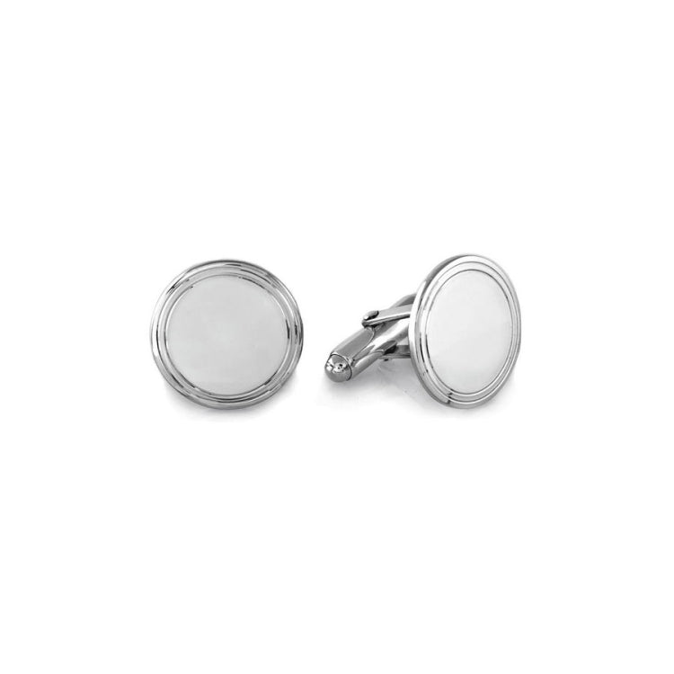 Large Polished Round Cufflinks with Double Line Border