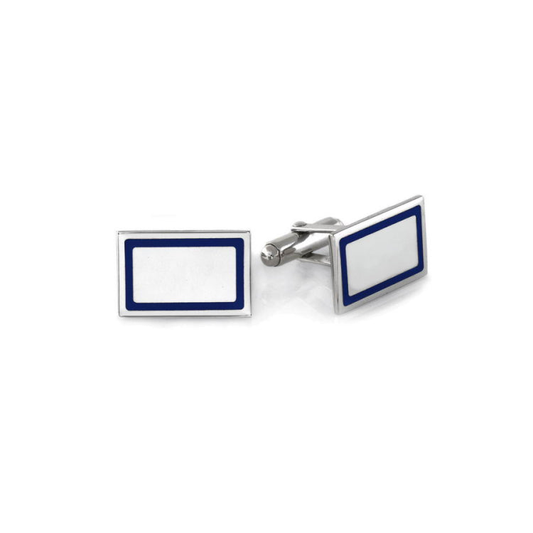 Polished Rectangle Cufflinks with Blue Border