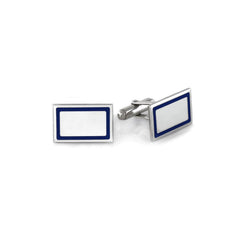 Polished Rectangle Cufflinks with Blue Border