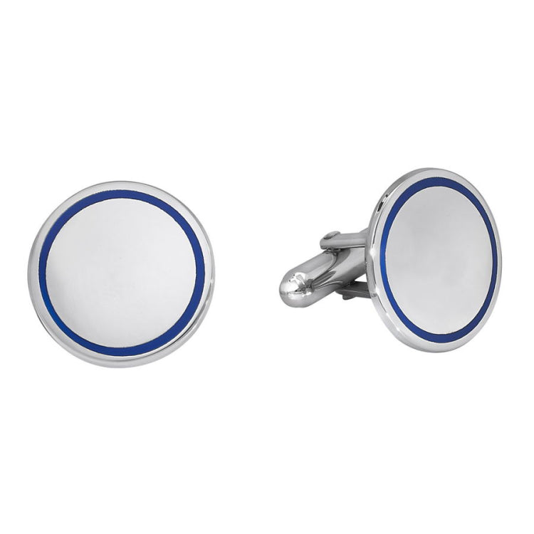 Polished Round Cufflinks with Blue Border