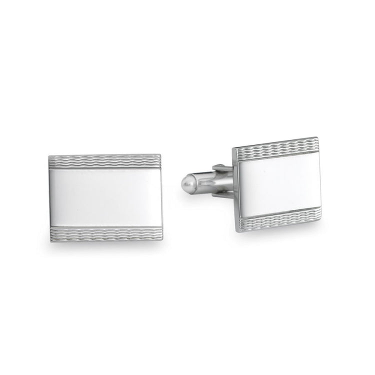 Rectangle Cufflinks with Wave Design Edges