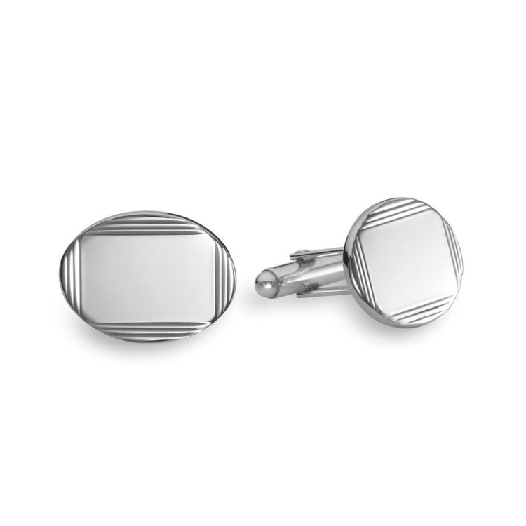 Polished Oval Cufflinks with Linear Border