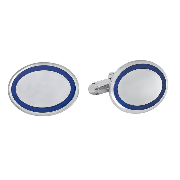 Polished Oval Cufflinks with Blue Border