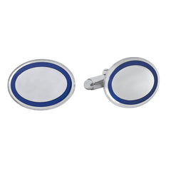 Polished Oval Cufflinks with Blue Border