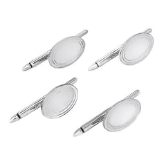 Polished Oval Stud Set with Double Line Border