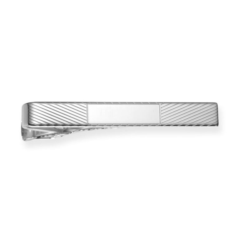 Diagonal Lined Tie Bar with Polished Center