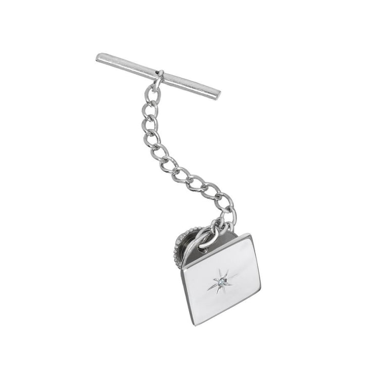 Square Polished Tie Tack with Diamond