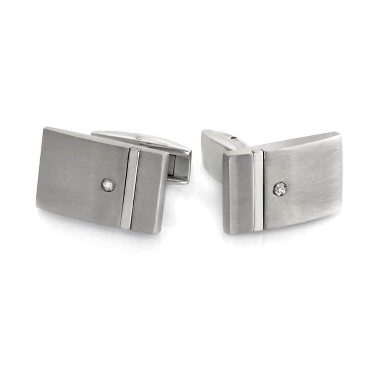 Rectangle Cufflinks with Polished Stripe and Diamond