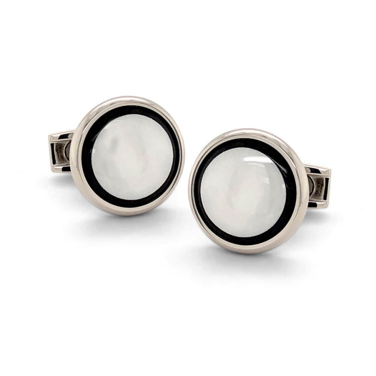 Round Black Onyx and Mother of Pearl Cufflinks