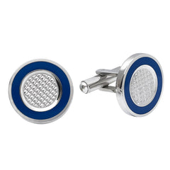 Round Cufflinks with Grid Center and Blue Border