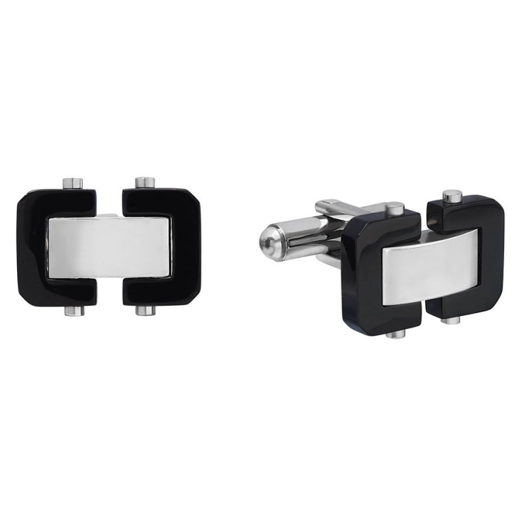 Cufflinks with Rectangle Center and Rounded Black Border