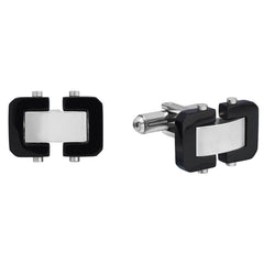 Cufflinks with Rectangle Center and Rounded Black Border