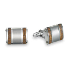 Brushed Rectangle Cufflinks with Wood Bars