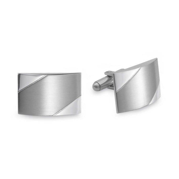 Brushed Rectangle Cufflinks with Polished Diagonal Stripe
