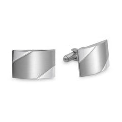 Brushed Rectangle Cufflinks with Polished Diagonal Stripe