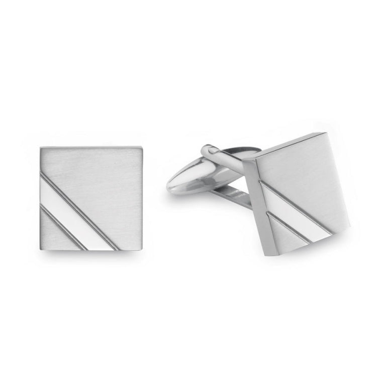 Brushed Rectangle Cufflinks with Signle Polished Corner