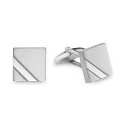Brushed Rectangle Cufflinks with Signle Polished Corner