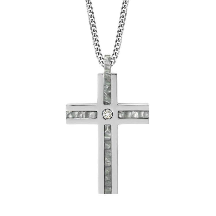 Hammered Steel and Diamond Cross