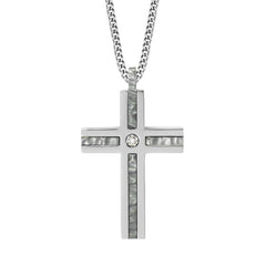 Hammered Steel and Diamond Cross